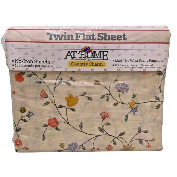Sheet TWIN Flat Country Charm Amanda Flower 160 Thread Count Vintage Pepperell - Picture 1 of 7